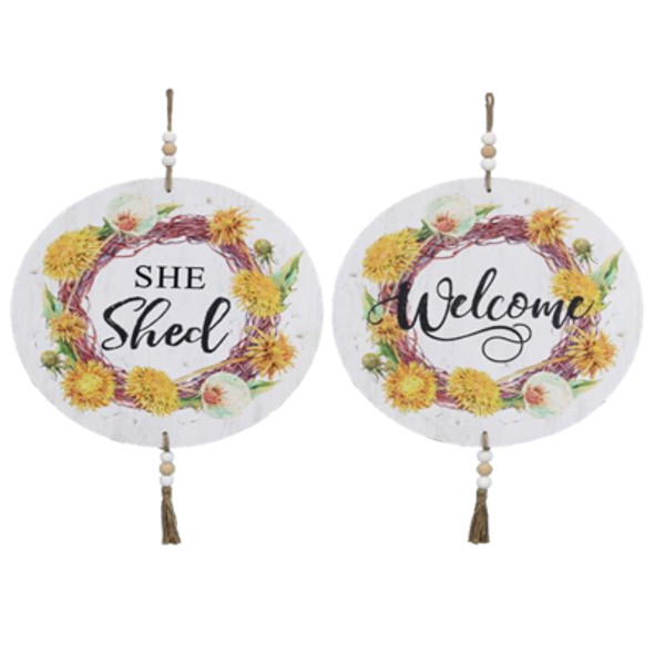 WALL SIGN 2AST 12X18.5 SHE SHED/WELCOME W/BLESSING BEADS