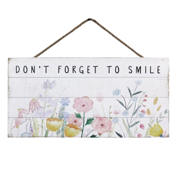 WALL PLAQUE 17.5X10 DONT FORGET TO SMILE FLORAL WOOD