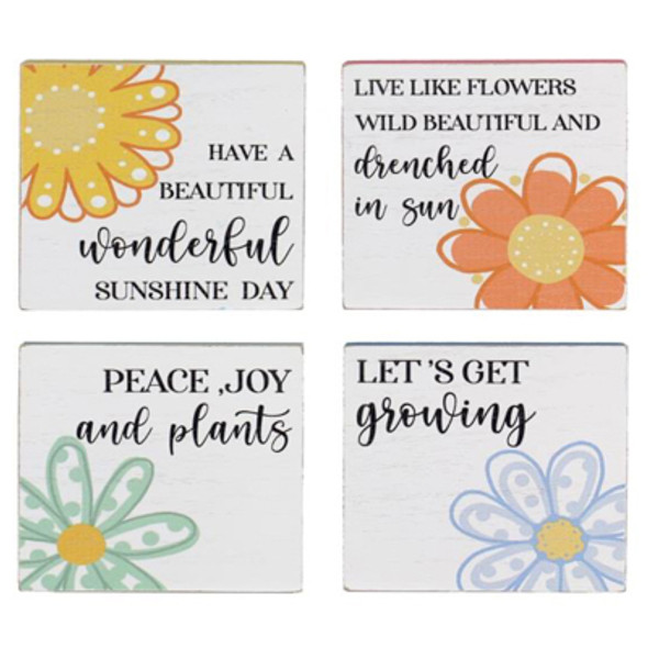 TABLETOP DECOR 4AST 4X4 GARDEN FLOWERS WOOD TABLETOP DECOR 4AST 4X4 GARDEN FLOWERS WOOD