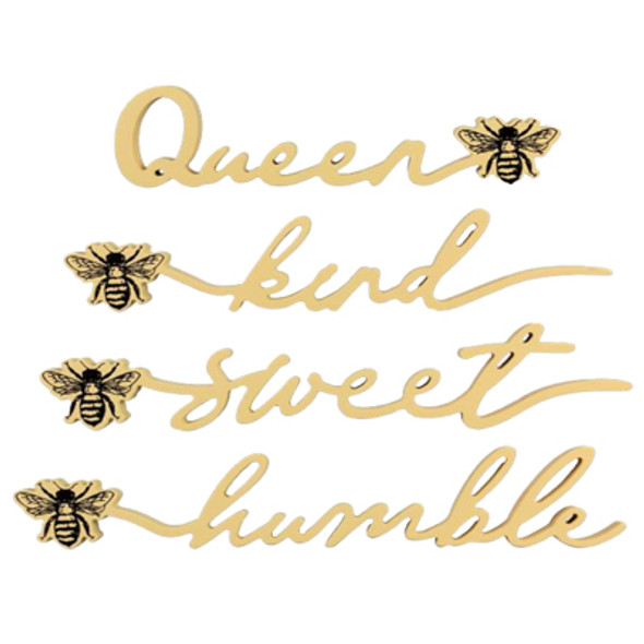 TABLETOP SIGN 4AST 10.55X2.76 HONEY BEE WORD CUT OUT WOOD