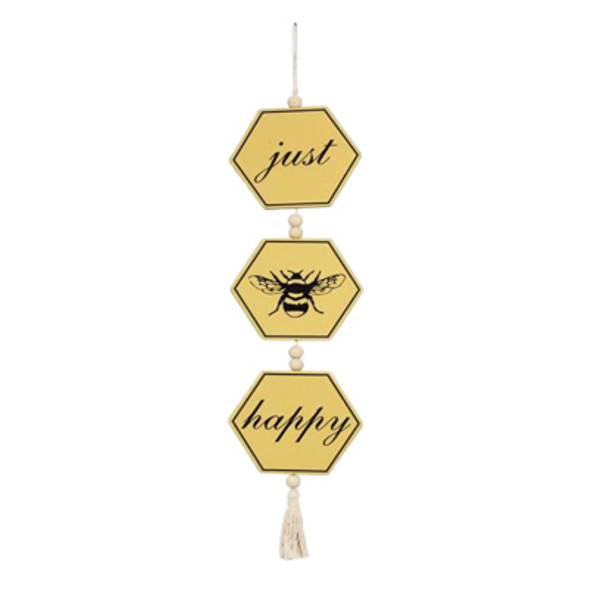 HANGING SIGN 6X.25X22.1 BEE HAPPY W/BEADS METAL