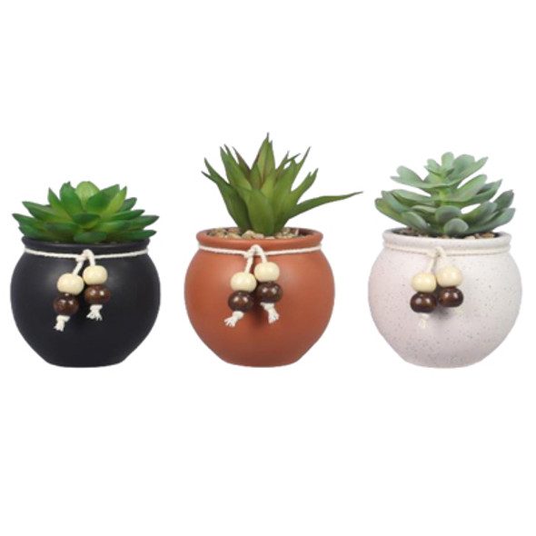 SUCCULENT 3AST 2.99X2.99X4.53 FAUX GREENERY PLANTER CERAMIC