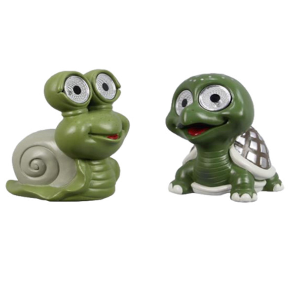 GARDEN DECOR 2AST 4.06X2.76X4.53 SNAIL/TURTLE SOLAR CHARGED RESIN