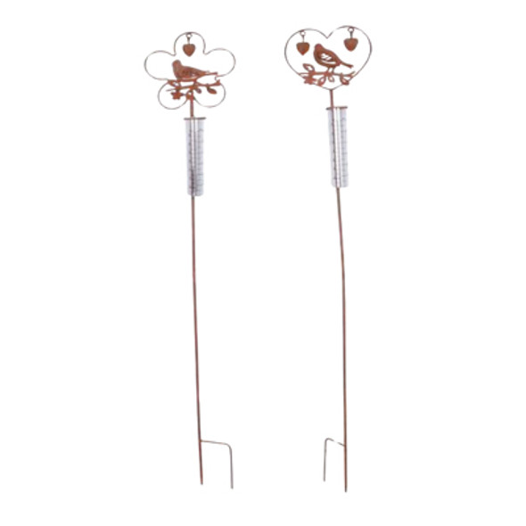 GARDEN STAKE 2AST 7X2.5X45.2 HEART/FLOWER SHAPED BIRD METAL