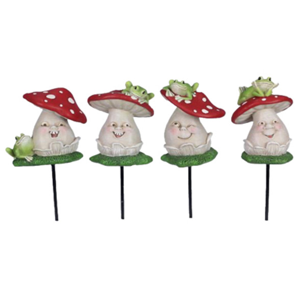 GARDEN STAKES 4AST 2.76X2.05X6.3 MUSHROOM FIGURINE RESIN