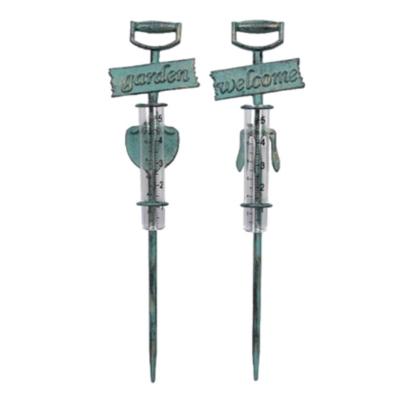 YARD STAKE W/RAIN GAUGE 2AST 3.5X1.5X16.25 CAST IRON GARDEN TOOL YARD STAKE W/RAIN GAUGE 2AST 3.5X1.5X16.25 CAST IRON GARDEN TOOL