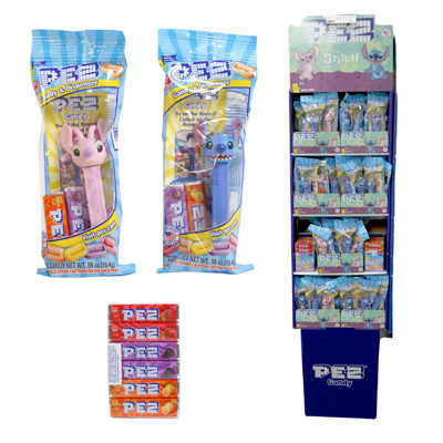 PEZ STITCH ASSORTMENT SHIPPER 108 PC 84 DISPENSERS 24 6PK ROLLS