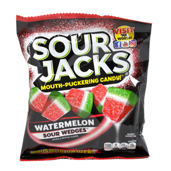 SOUR JACKS WATERMELON SOUR WEDGES 5 OZ PEG BAG SOUR JACKS WATERMELON SOUR WEDGES 5 OZ PEG BAG