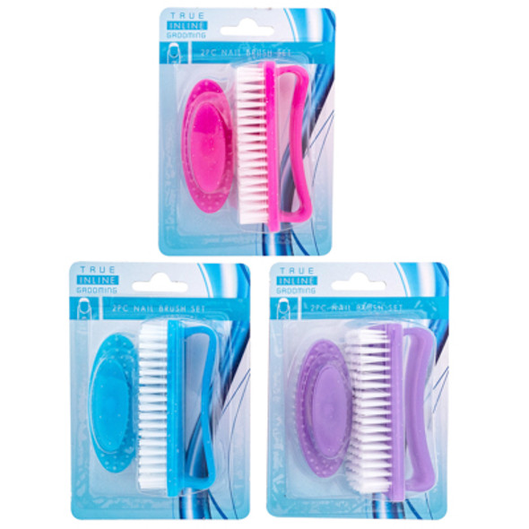 NAIL BRUSH 2PK 3AST COLORS/HBA BLISTER