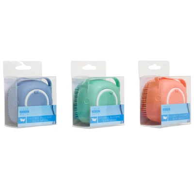 FILLABLE BATH BRUSH SILICONE HANDHELD SOAP DISPENSING 3AST COLORS/PVC BOX