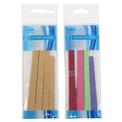 EMERY BOARD NAIL FILES 12CT/PRTD OPP BAG 6LG/3MED/3SMALL 2 AST PLAIN/COLOR