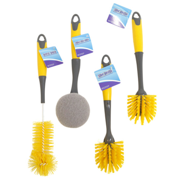 BRUSH KITCHEN CLEANING 4ASST YELLOW/GREY HANDLE CLEAN/HT BRUSH KITCHEN CLEANING 4ASST YELLOW/GREY HANDLE CLEAN/HT