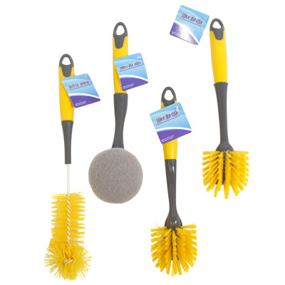 BRUSH KITCHEN CLEANING 4ASST YELLOW/GREY HANDLE CLEAN/HT