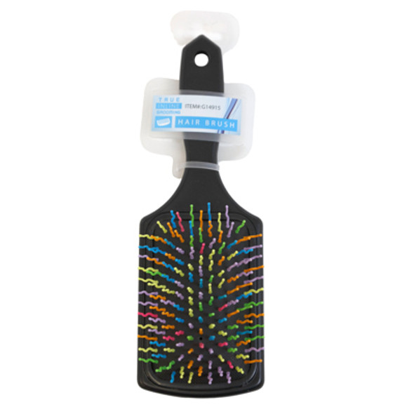 HAIR BRUSH CUSHIONED PADDLE BLACK W/WAVY MULTI NEON COLOR BRISTLES/HBA TCD