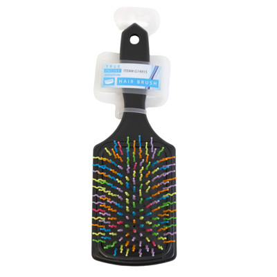 HAIR BRUSH CUSHIONED PADDLE BLACK W/WAVY MULTI NEON COLOR BRISTLES/HBA TCD