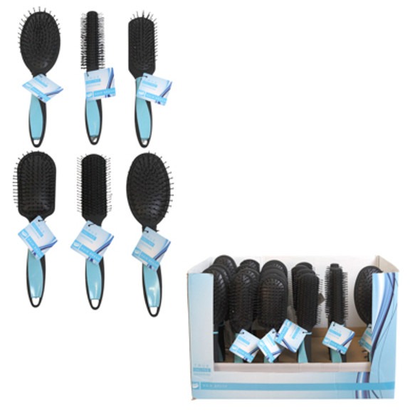 HAIR BRUSH W/BLUE/BLACK SWIRL HANDLE 5CT/36PC PDQ/HT