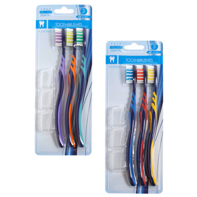 TOOTHBRUSH ADULT 3PK W/TRAVEL CAPS 2AST SOFT BRISTLE HBA BLC