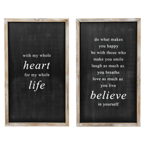 WALL ART 14X25X1.5 REVERSIABLE BELIEVE/HEART BLACK/WHITE WOOD (20.00)