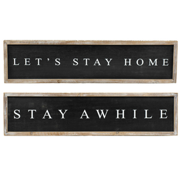 WALL ART 37X9X1.5 REVERSIBLE STAY/HOME BLACK/WHITE WOOD (30.00)