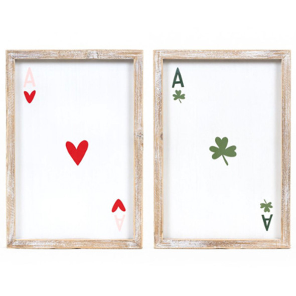 WALL ART 8X12X1.5 REVERSIBLE HEART/CLOVER WOOD (12.00)