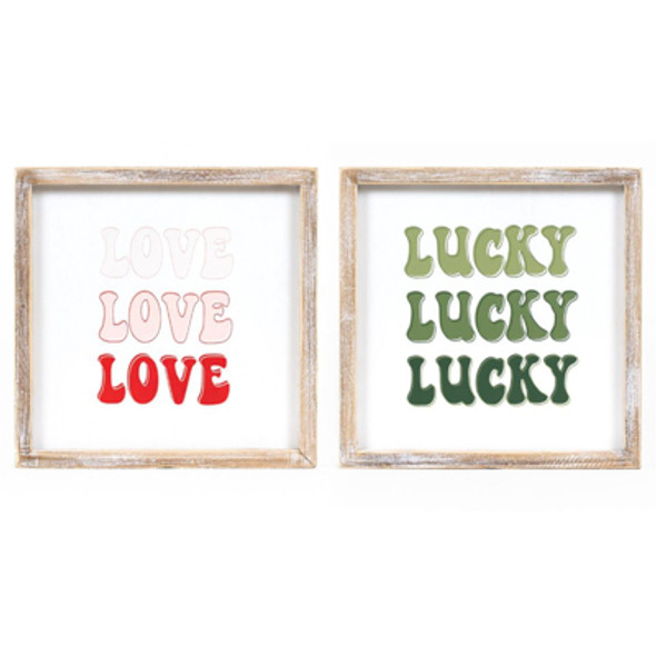 WALL ART 10X10X1.5 REVERSIBLE LOVE/LUCK WOOD (11.00)