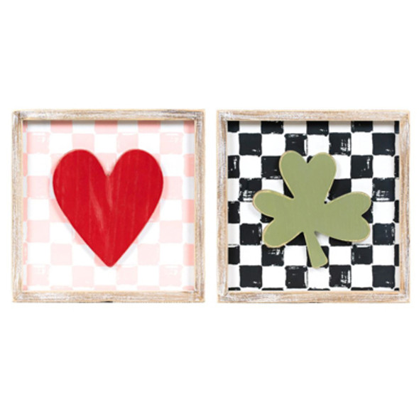 WALL ART 10X10X1.5 REVERSIBLE HEART/CLOVER WOOD (11.00) WALL ART 10X10X1.5 REVERSIBLE HEART/CLOVER WOOD (11.00)