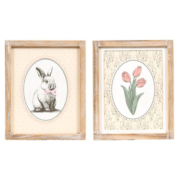 WALL ART 10X12X1.5 REVERSIBLE  TULIP/BUNNY WOOD (16.00)