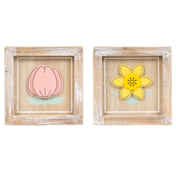 WALL ART 5X5X1.5 REVERSIBLE TULIP/DAFFODIL WOOD (6.00) WALL ART 5X5X1.5 REVERSIBLE TULIP/DAFFODIL WOOD (6.00)