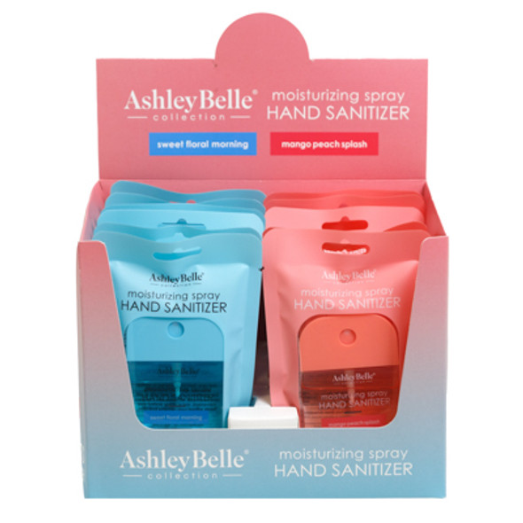 HAND SANITIZER 1OZ SWEET FLORAL MORNING/MANGO PEACH SPLASH MOISTURIZING SPRAY ASHLEY BELLE HAND SANITIZER 1OZ SWEET FLORAL MORNING/MANGO PEACH SPLASH MOISTURIZING SPRAY ASHLEY BELLE
