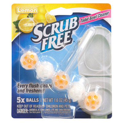 TOILET BOWL CLEANING & REFRESHING BALLS 5PK SCRUB FREE LEMON 12PC PDQ
