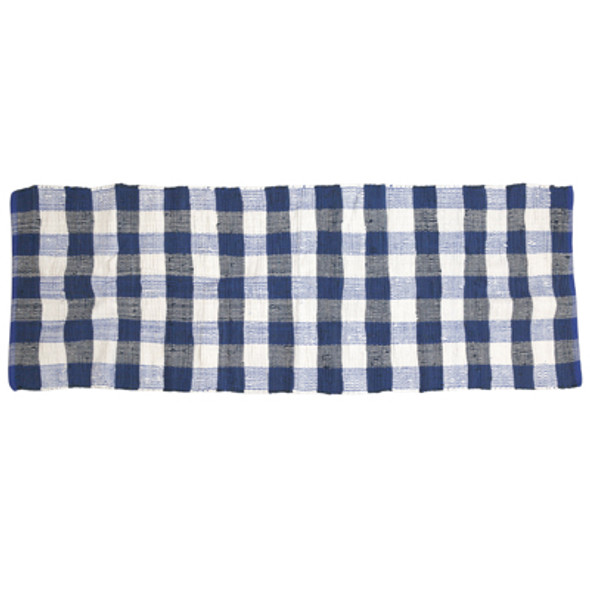 RUG 2.3X6 REVERSIBLE BUFFALO CHECK CHINDI HAND DYED NAVY/WHITE COTTON RUG 2.3X6 REVERSIBLE BUFFALO CHECK CHINDI HAND DYED NAVY/WHITE COTTON