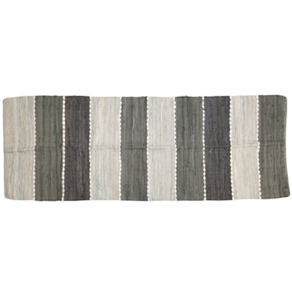 RUG 2.3X6 REVERSIBLE COLOR BLACK CHINDI HAND DYED GRAY COTTON RUG 2.3X6 REVERSIBLE COLOR BLACK CHINDI HAND DYED GRAY COTTON