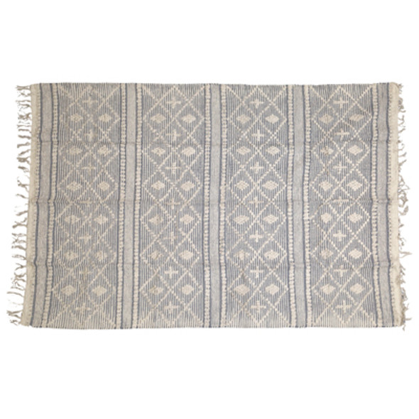 RUG 4X6 DIAMOND TEXTURED FRINGE HANDLOOMED NATURAL/GRAY COTTON RUG 4X6 DIAMOND TEXTURED FRINGE HANDLOOMED NATURAL/GRAY COTTON