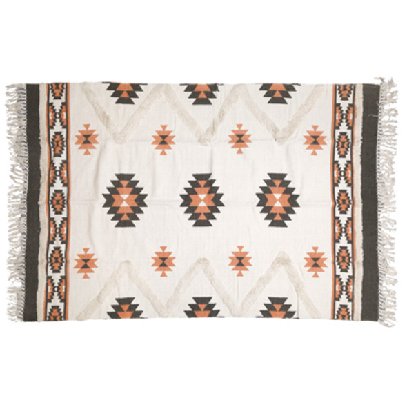 RUG 4X6 SOUTHWESTERN TEXTURED FRINGE SHAG PRINT HANDLOOMED GRAY/BLUSH COTTON
