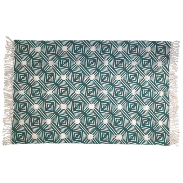 RUG 4X6 GEOMETRIC DIAMOND TEXTURED FRINGE SHAG PRINT HANDLOOMED TEAL COTTON RUG 4X6 GEOMETRIC DIAMOND TEXTURED FRINGE SHAG PRINT HANDLOOMED TEAL COTTON