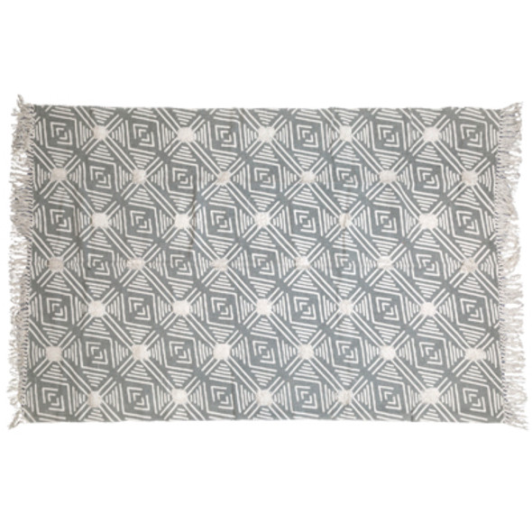 RUG 4X6 GEOMETRIC DIAMOND TEXTURED FRINGE SHAG PRINT HANDLOOMED GRAY COTTON