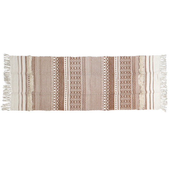 RUG 2.3X6 SHABBY CHIC GEOMETRIC STRIPE TEXTURED FRINGE SHAG PRINT HANDLOOMED CINNAMON/OFF WHITE COTTON RUG 2.3X6 SHABBY CHIC GEOMETRIC STRIPE TEXTURED FRINGE SHAG PRINT HANDLOOMED CINNAMON/OFF WHITE COTTON