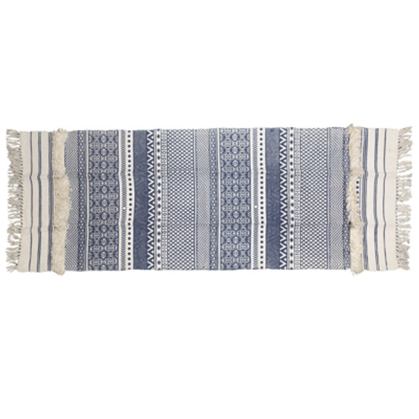 RUG 2.3X6 SHABBY CHIC GEOMETRIC STRIPE TEXTURED FRINGE SHAG PRINT HANDLOOMED FRENCH BLUE/OFF WHITE COTTON RUG 2.3X6 SHABBY CHIC GEOMETRIC STRIPE TEXTURED FRINGE SHAG PRINT HANDLOOMED FRENCH BLUE/OFF WHITE COTTON