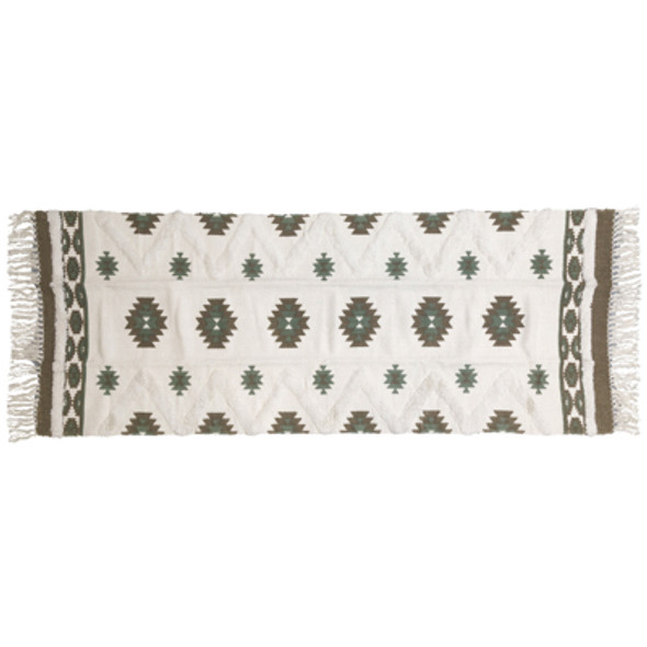 RUG 2.3X6 SOUTHWESTERN TEXTURED FRINGE SHAG PRINT HANDLOOMED BROWN/GREEN COTTON RUG 2.3X6 SOUTHWESTERN TEXTURED FRINGE SHAG PRINT HANDLOOMED BROWN/GREEN COTTON