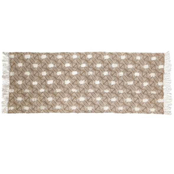 RUG 2.3X6 GEOMETRIC DIAMOND TEXTURED FRINGE SHAG PRINT HANDLOOMED STONE COTTON RUG 2.3X6 GEOMETRIC DIAMOND TEXTURED FRINGE SHAG PRINT HANDLOOMED STONE COTTON