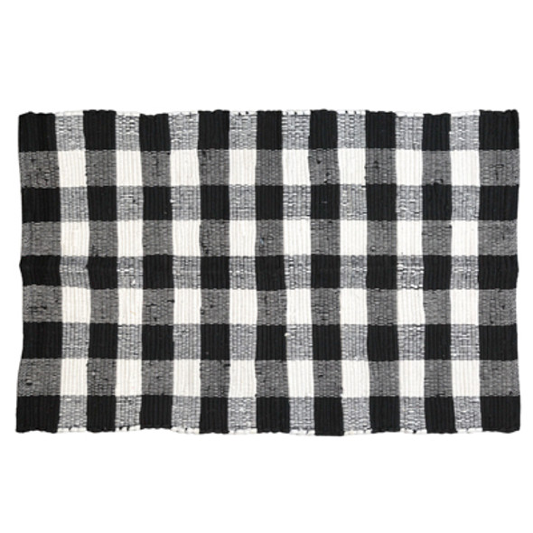 RUG 26X40IN REVERSIBLE BUFFALO CHECK CHINDI HAND DYED BLACK/WHITE COTTON RUG 26X40IN REVERSIBLE BUFFALO CHECK CHINDI HAND DYED BLACK/WHITE COTTON