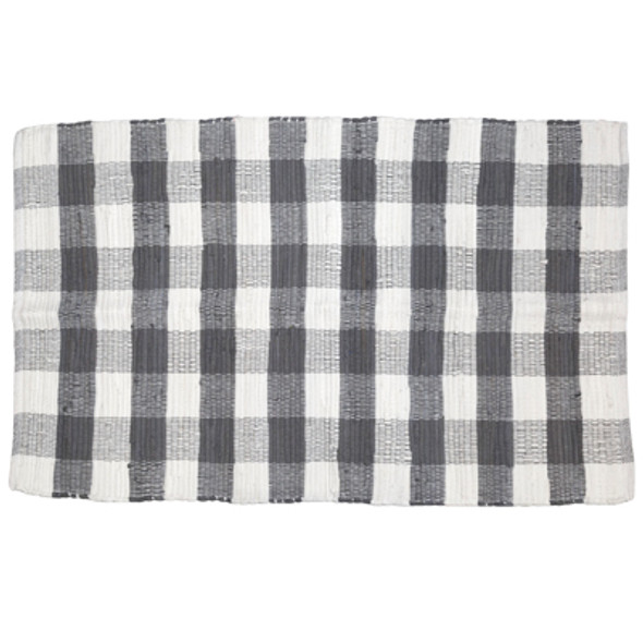 RUG 26X40IN REVERSIBLE BUFFALO CHECK CHINDI HAND DYED GRAY/WHITE COTTON RUG 26X40IN REVERSIBLE BUFFALO CHECK CHINDI HAND DYED GRAY/WHITE COTTON