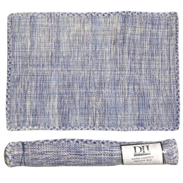 RUG 2X3 REVERSIBLE REFLECTIONS MOTIF BRAIDED EDGE HANDLOOMED VARIEGATED BLUE  90COTTON/10POLYESTER