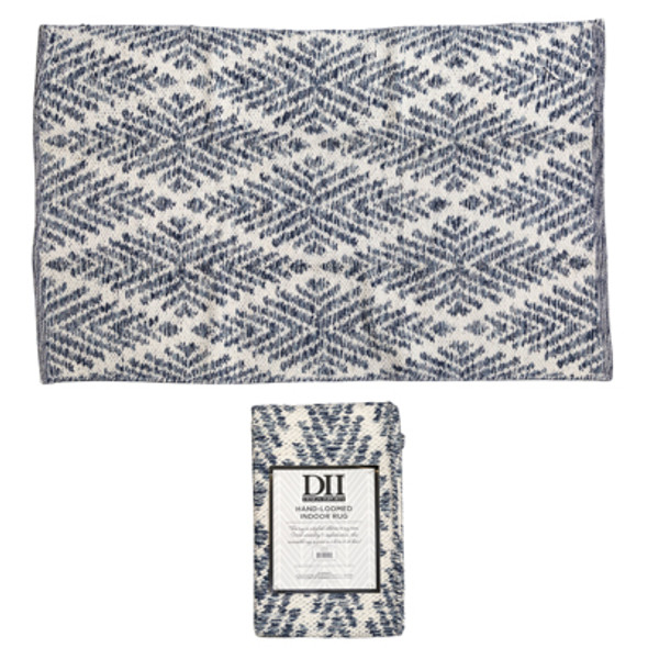 RUG 2X3 REVERSIBLE REFLECTIONS MOTIF DIAMOND HANDLOOMED NAVY BLUE MARQUEE 90COTTON/10POLYESTER RUG 2X3 REVERSIBLE REFLECTIONS MOTIF DIAMOND HANDLOOMED NAVY BLUE MARQUEE 90COTTON/10POLYESTER