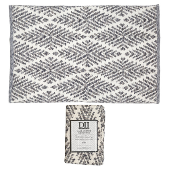 RUG 2X3 REVERSIBLE REFLECTIONS MOTIF DIAMOND HANDLOOMED GRAY MARQUEE 90COTTON/10POLYESTER RUG 2X3 REVERSIBLE REFLECTIONS MOTIF DIAMOND HANDLOOMED GRAY MARQUEE 90COTTON/10POLYESTER