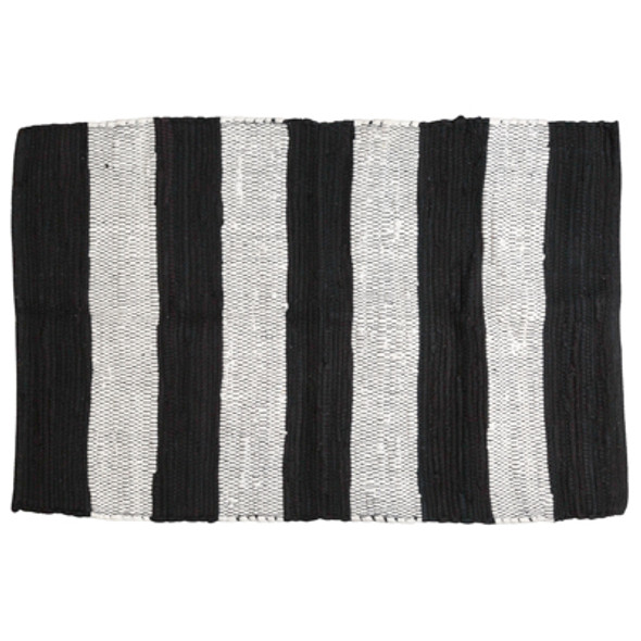 RUG 2X3 REVERSIBLE RUGBY STRIPE CHINDI HANDMADE BLACK/WHITE COTTON RUG 2X3 REVERSIBLE RUGBY STRIPE CHINDI HANDMADE BLACK/WHITE COTTON