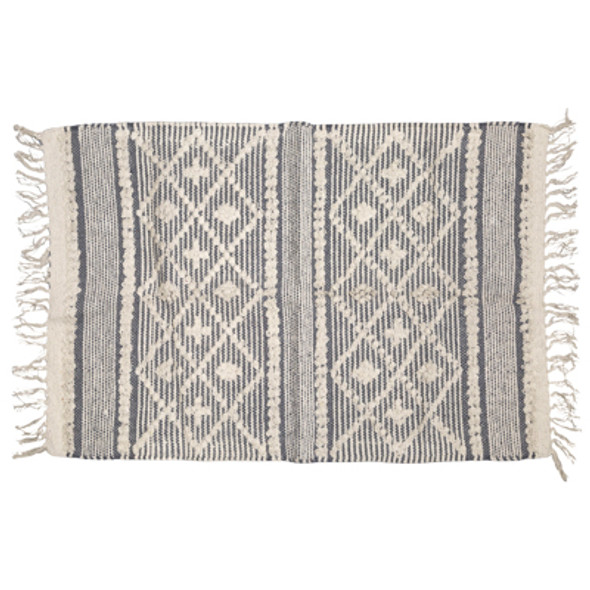 RUG 2X3 REVERSIBLE DIAMOND TEXTURED FRINGE HANDLOOMED NATURAL/GRAY COTTON RUG 2X3 REVERSIBLE DIAMOND TEXTURED FRINGE HANDLOOMED NATURAL/GRAY COTTON