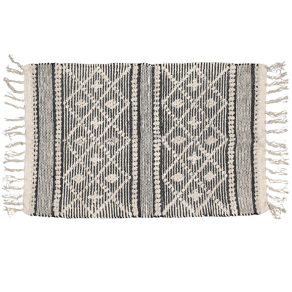 RUG 2X3 REVERSIBLE DIAMOND TEXTURED FRINGE HANDLOOMED NATURAL/BLACK COTTON RUG 2X3 REVERSIBLE DIAMOND TEXTURED FRINGE HANDLOOMED NATURAL/BLACK COTTON
