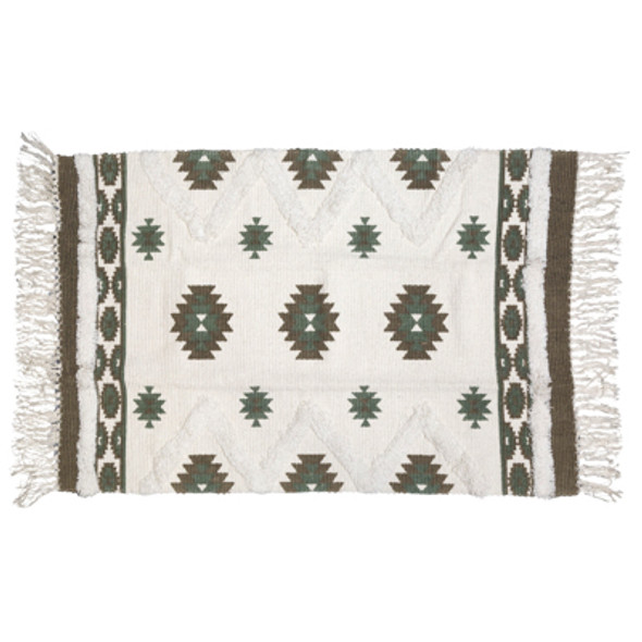 RUG 2X3 SOUTHWESTERN TEXTURED DRINGE SHAG PRINT HANDLOOMED BROWN/GREEN COTTON RUG 2X3 SOUTHWESTERN TEXTURED DRINGE SHAG PRINT HANDLOOMED BROWN/GREEN COTTON