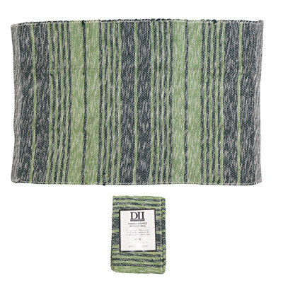 RUG 2X3 RUSTIC STRIPE HANDWOVEN  VARIEGATED  HUNTER GREEN  RECYCLED FIBER
